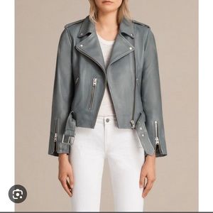 All Saints Balfern Leather Biker Jacket Slate Blue US4